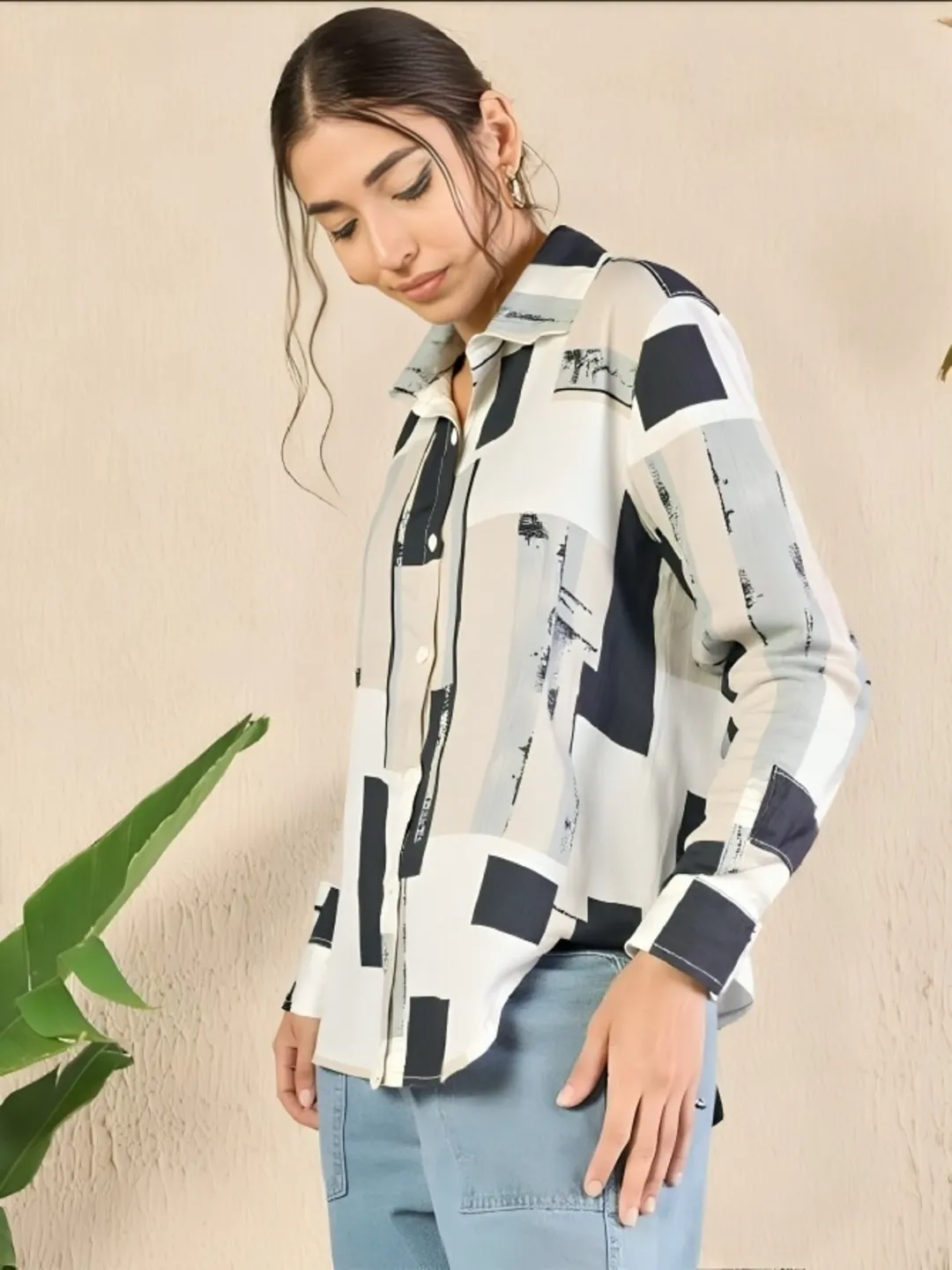 womens printed satin shirt